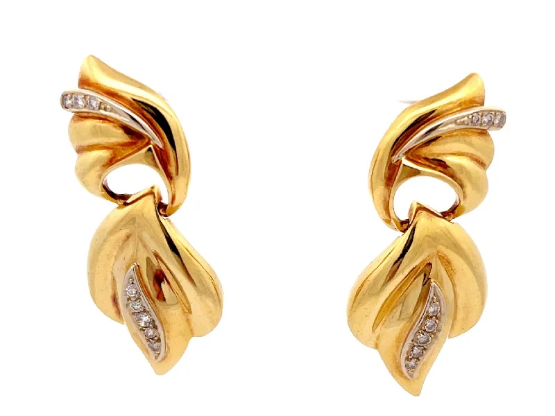 Indian Drop Earrings with Intricacy -Vintage Gold Diamond Dangle Earrings in 14k Yellow Gold