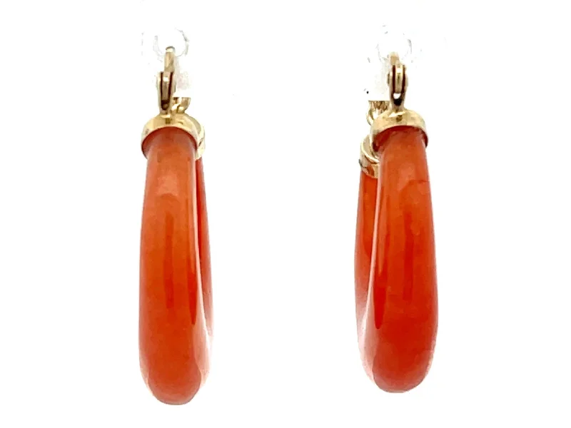 Drop Earrings for Graduation Day -Vintage Orange Carnelian Chunky Hoop Earrings 14K Gold