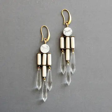 Drop Earrings with Enamel Coating -White and Crystal Geometric Chandelier Earrings