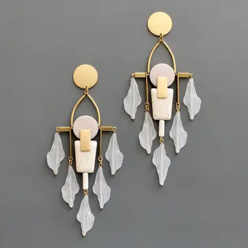 Crystal and Pearl Drop Earrings for Glamour -White and Gray Shoulder Duster Post Earrings