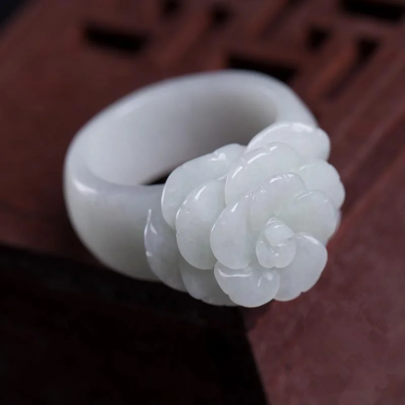 White Jadeite Rose Ring