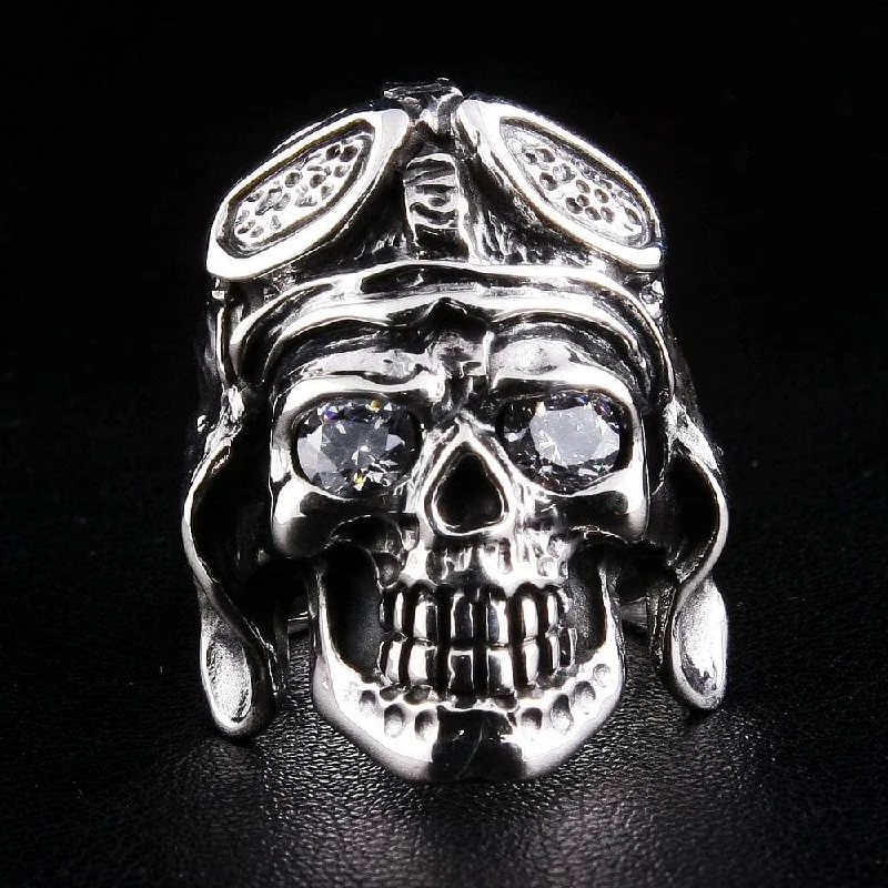 WW2 Axis Aviator Pilot 925 Sterling Silver Skull Ring