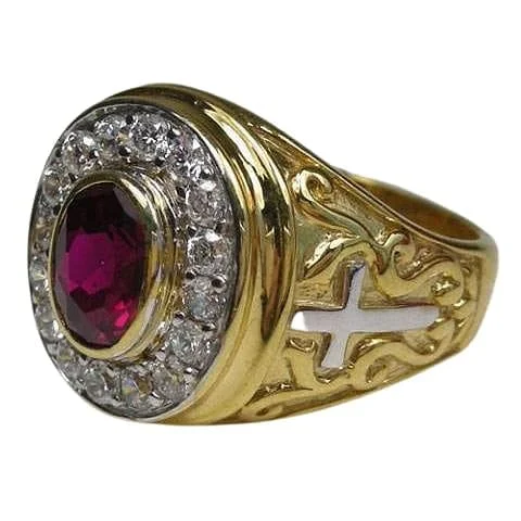 Yellow Gold Red Ruby Bishop Ring