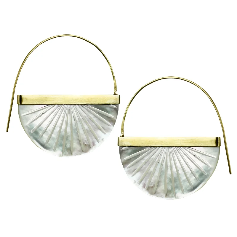 Drop Earrings with Vine Designs -Zahara Earrings, Sunburst, Mother of Pearl